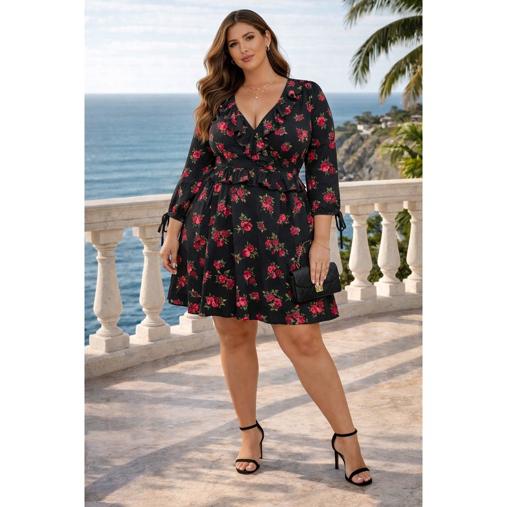 New Torrid Dress Womens 2X Floral Skater Whimsigoth Vamp Dark Romantic Coquette